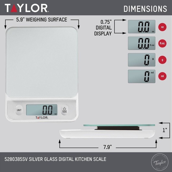 Taylor Digital Kitchen Glass Top 11lb Food Scale - Picture 9 of 9